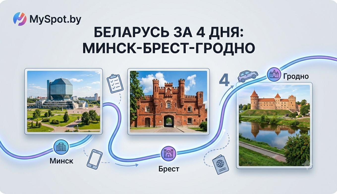 Беларусь за 4 дня: маршрут Минск — Брест — Гродно с ночёвками в квартирах посуточно